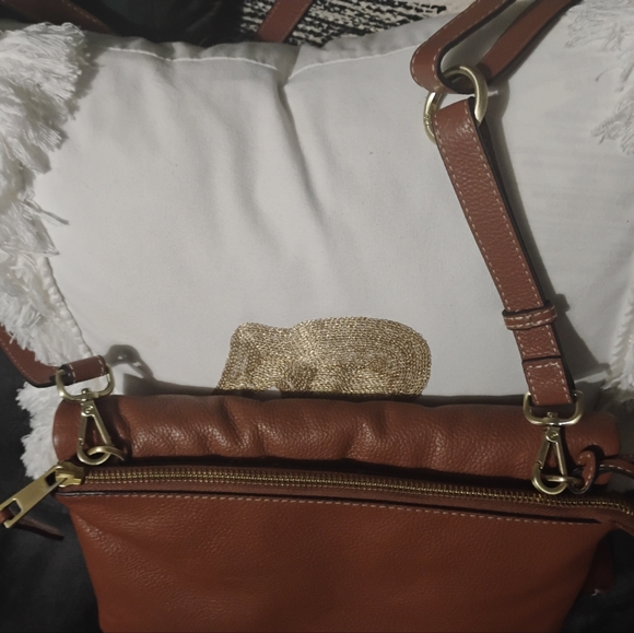 J Jill Do-It-All Crossbody Brown Padded Leather Foldover Purse - Picture 8 of 16